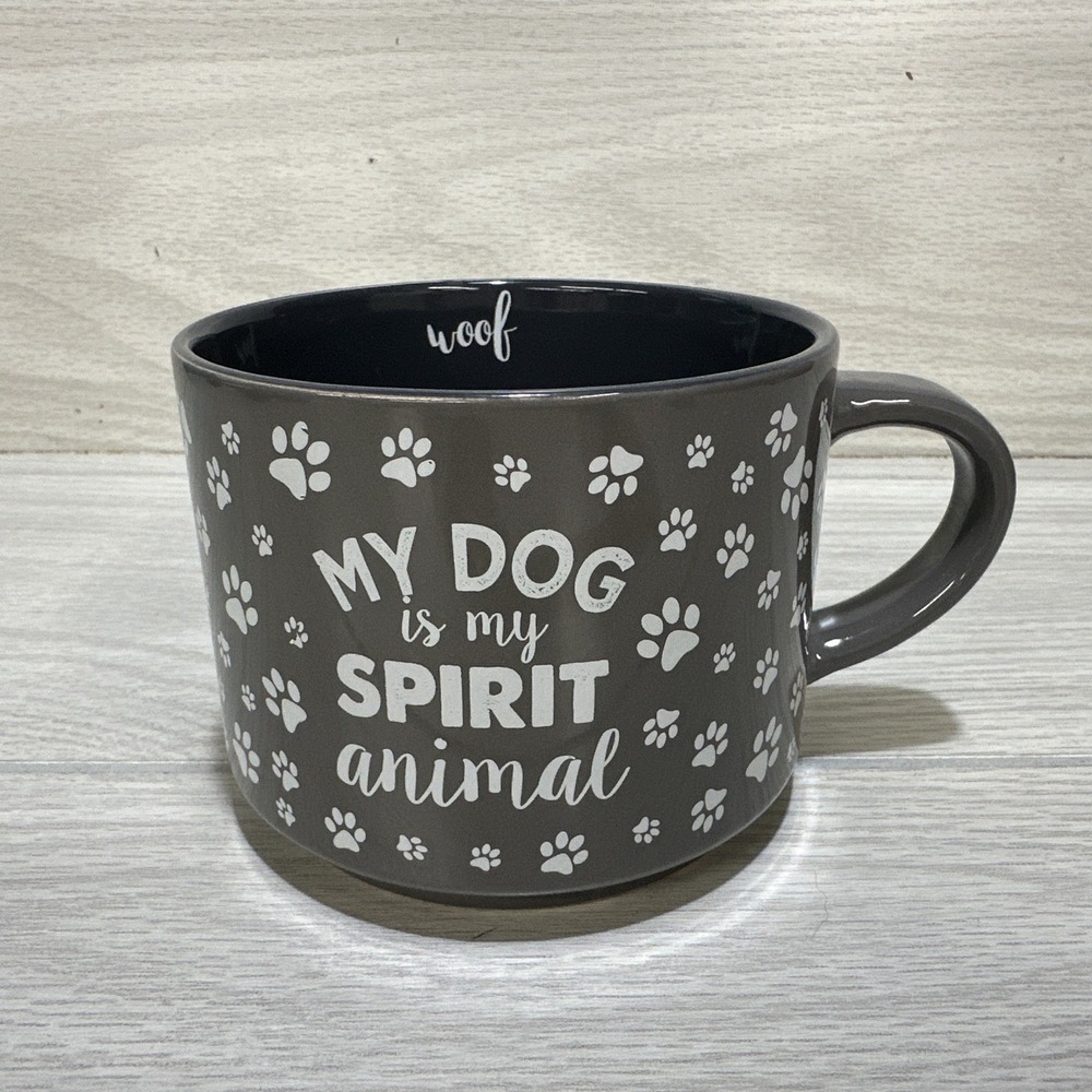 MUG My Dog Is My Spirit Animal Gray Ceramic Coffee Mug 3.25 x 4.25" Paw Prints